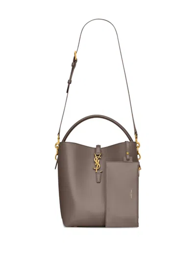 Saint Laurent Logo-plaque Top-handle Tote Bag In Brown