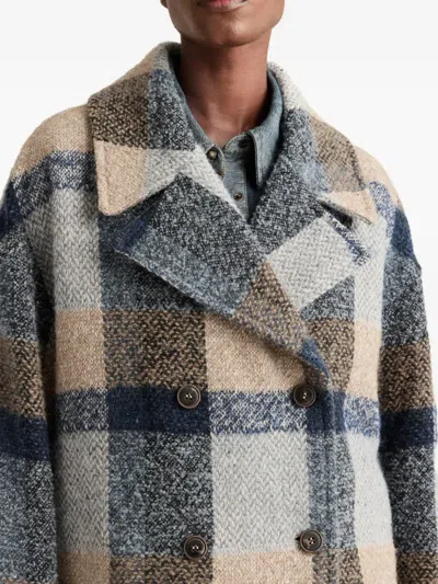 Momoní Double-breasted Check Coat In Blue