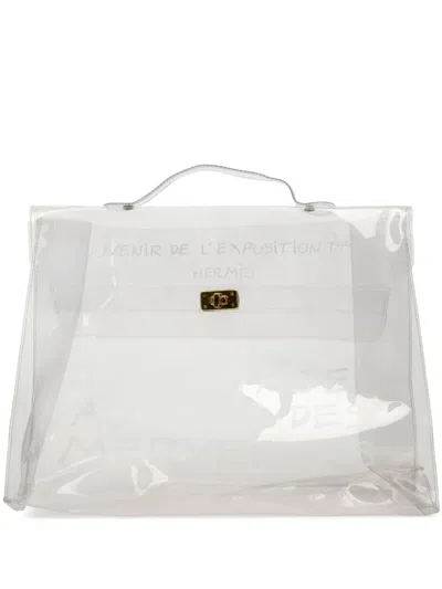 Pre-owned Hermes 1997 Vinyl Souvenir De L Exposition Kelly Handbag In White