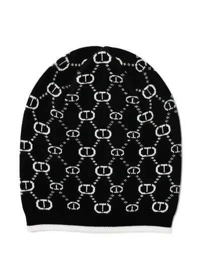 Twinset Monogram-pattern Beanie In Brown