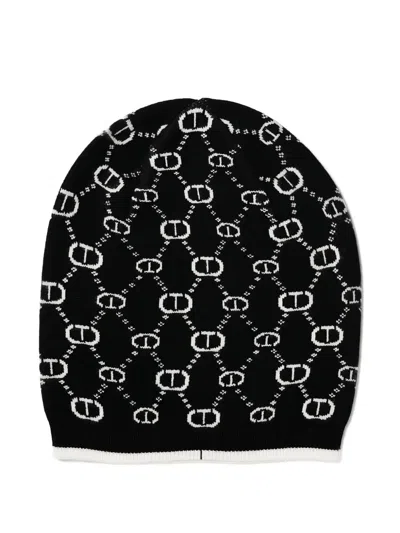 Twinset Monogram-pattern Beanie In Brown