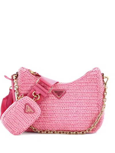 Pre-owned Prada Re-edition 2005 Shoulder Bag Raffia Small Crossbody Bag In Pink
