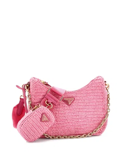 Pre-owned Prada Re-edition 2005 Shoulder Bag Raffia Small Crossbody Bag In Pink