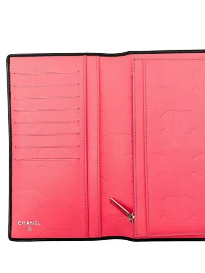 Pre-owned Chanel 2009-2010 Quilted Lambskin Cambon Ligne Bifold Wallet Long Wallets In Black