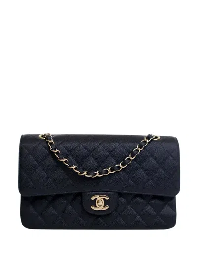 Pre-owned Chanel 2002-2003 Medium Classic Caviar Double Flap Shoulder Bag In Blue