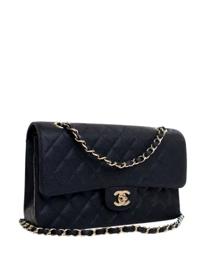 Pre-owned Chanel 2002-2003 Medium Classic Caviar Double Flap Shoulder Bag In Blue