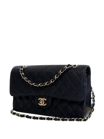 Pre-owned Chanel 2002-2003 Medium Classic Caviar Double Flap Shoulder Bag In Blue