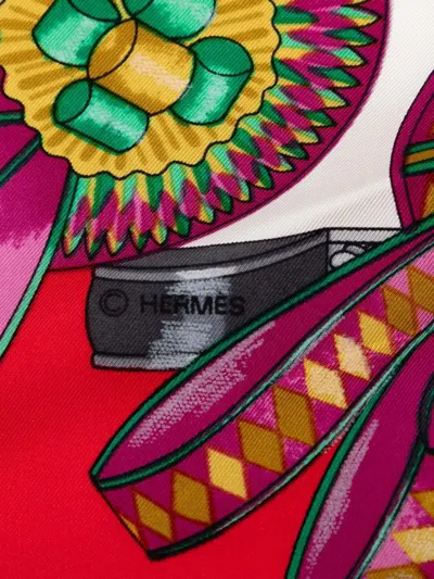 Pre-owned Hermes 20th Century Les Rubans Du Cheval Silk Scarf Scarves In White