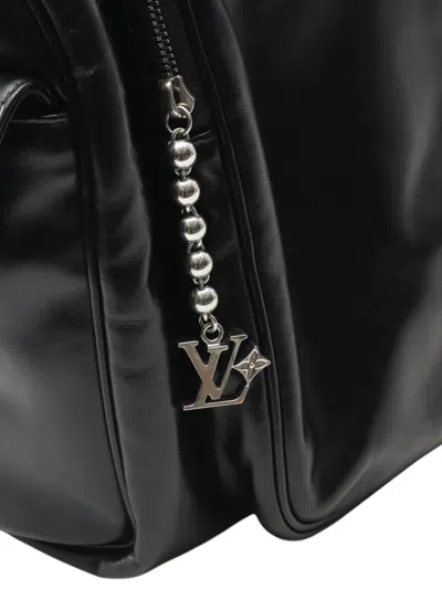 Pre-owned Louis Vuitton 2021-2025 Glossy Calfskin Keepall Cargo Bandouliere 50 Travel Bag In Black