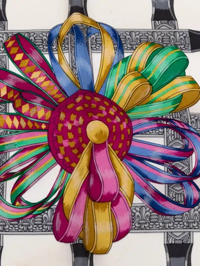 Pre-owned Hermes 20th Century Les Rubans Du Cheval Silk Scarf Scarves In White