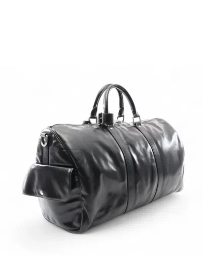 Pre-owned Louis Vuitton 2021-2025 Glossy Calfskin Keepall Cargo Bandouliere 50 Travel Bag In Black