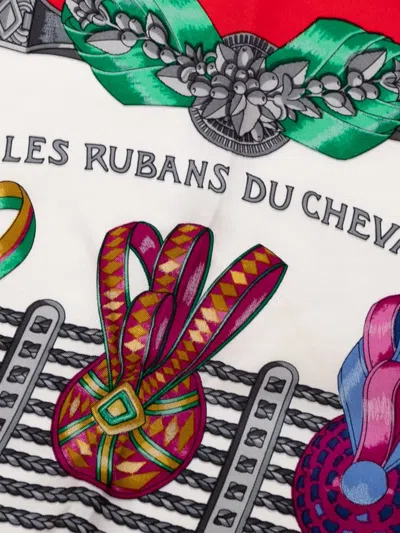 Pre-owned Hermes 20th Century Les Rubans Du Cheval Silk Scarf Scarves In White