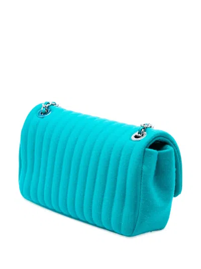 Pre-owned Chanel 2016-2017 Mini Vertical Quilted Jersey Single Flap Crossbody Bag In Blue