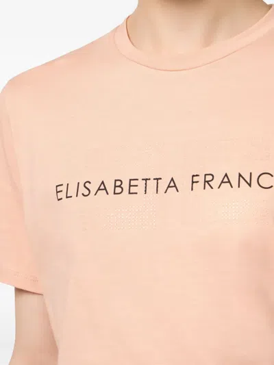 Elisabetta Franchi Rhinestone Logo Jersey T-shirt In Pink
