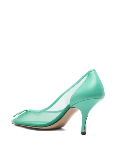 Jacquemus The Tourni Bow-detailed Leather-trimmed Mesh Pumps In Green