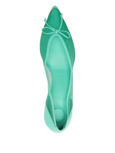 Jacquemus The Tourni Bow-detailed Leather-trimmed Mesh Pumps In Green