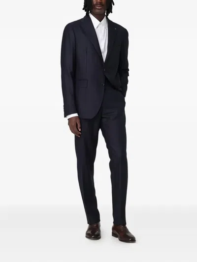 Tagliatore Pinstriped Single-breasted Wool Suit In Blue