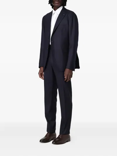 Tagliatore Pinstriped Single-breasted Wool Suit In Blue