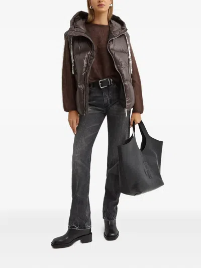 Khrisjoy Quilted Nylon Sleeveless Down Jacket With Hood In Brown