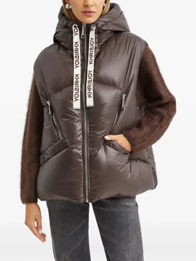 Khrisjoy Quilted Nylon Sleeveless Down Jacket With Hood In Brown