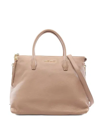Pre-owned Miu Miu 2000s Madras Leather Tote Bag In Neutral