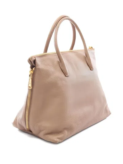 Pre-owned Miu Miu 2000s Madras Leather Tote Bag In Neutral