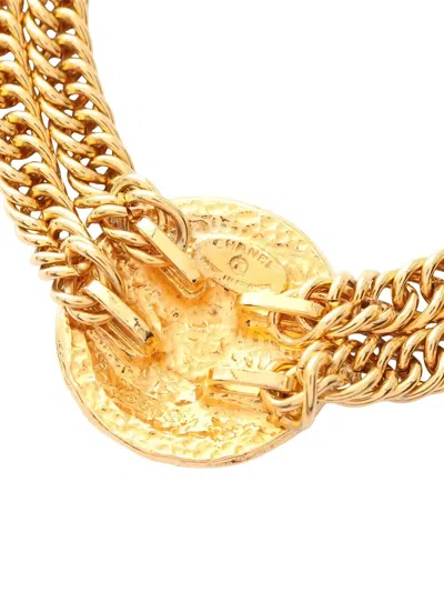 Pre-owned Chanel 1986-1988 Double-chain Coco-mark Necklace In Gold
