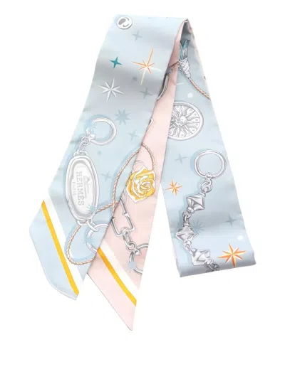 Pre-owned Hermes 2020s C'est La Fete Silk Scarf In Blue