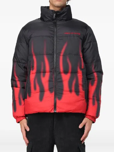 Vision Of Super Flame-print Puffer Jacket In Black