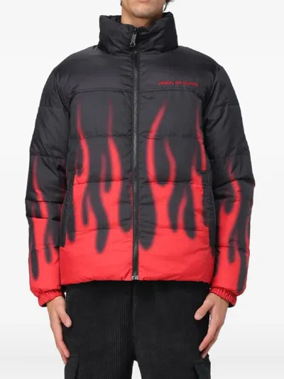 Vision Of Super Flame-print Puffer Jacket In Black