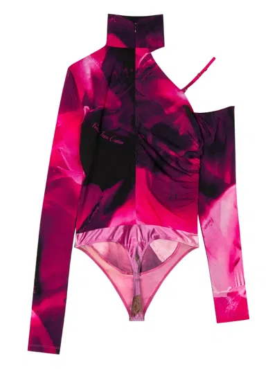 Versace Jeans Couture Floral-print Bodysuit In Pink