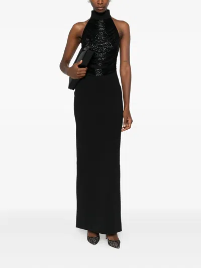 Solace London Portia Embellished Halterneck Maxi Dress In Black