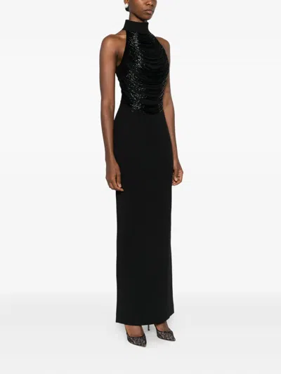 Solace London Portia Embellished Halterneck Maxi Dress In Black