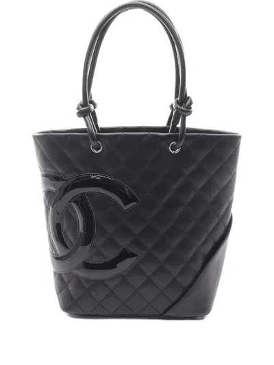 Pre-owned Chanel 2010-2011 Quilted Logo Tote Bag In Black
