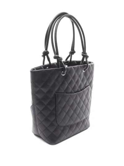 Pre-owned Chanel 2010-2011 Quilted Logo Tote Bag In Black