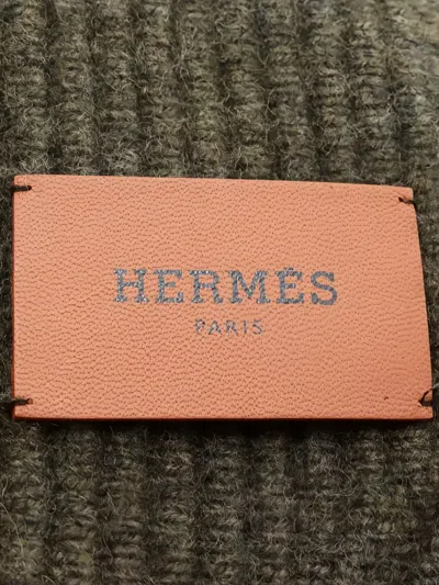 Pre-owned Hermes 2010s Sherwood Geometric Wool Scarf In Green