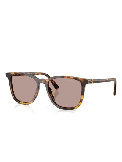 Miu Miu Tortoiseshell-pattern Square-frame Sunglasses In Brown