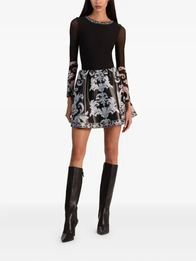 Alice And Olivia Chara Round Neck Long Sleeve Dress In Black