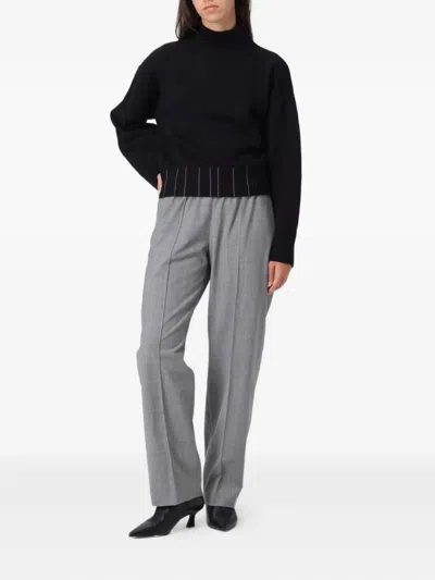 Fabiana Filippi Black Crew Neck Sweater With Luminous Details In Black