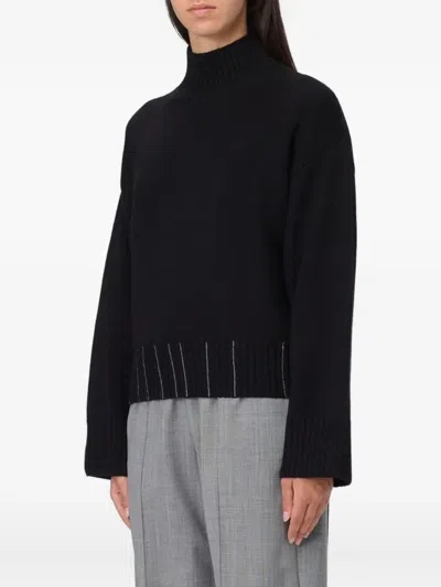 Fabiana Filippi Black Crew Neck Sweater With Luminous Details In Black