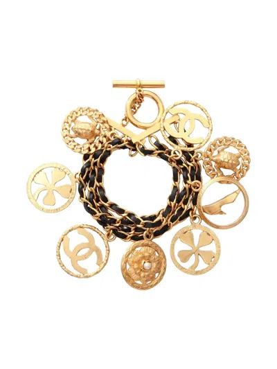 Pre-owned Chanel 1986-1988 Coco Mark Camellia Bracelet In Gold