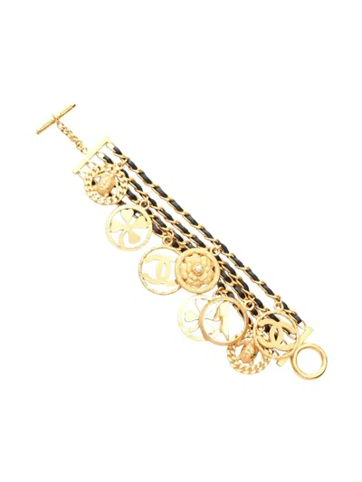 Pre-owned Chanel 1986-1988 Coco Mark Camellia Bracelet In Gold