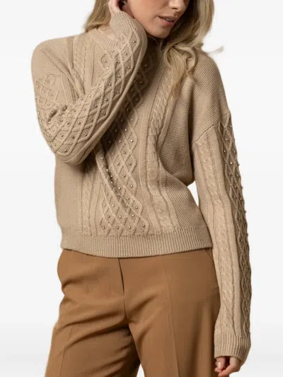 EMILIANA 绞花针织缀饰毛衣