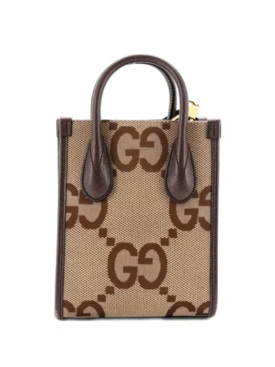 Pre-owned Gucci Vertical Tote Jumbo Gg Canvas Mini Crossbody Bag In Neutral