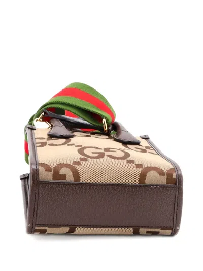 Pre-owned Gucci Vertical Tote Jumbo Gg Canvas Mini Crossbody Bag In Neutral