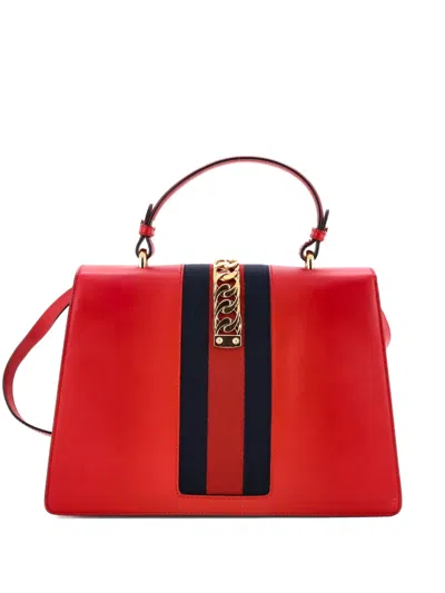 Pre-owned Gucci Sylvie Top Handle Bag Leather Medium Satchel In Red