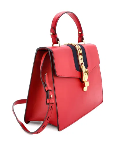 Pre-owned Gucci Sylvie Top Handle Bag Leather Medium Satchel In Red