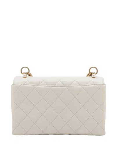 Pre-owned Chanel 2019 Small Quilted Calfskin Pearl Cc Accordion Flap Crossbody Bag In White