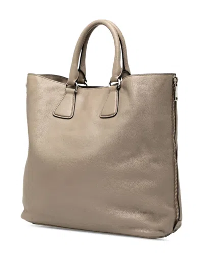 Pre-owned Prada 2010-2025 Vitello Daino Side Zip Convertible Tote Satchel In Brown