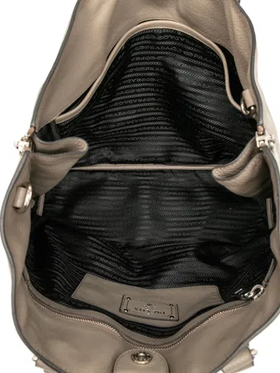 Pre-owned Prada 2010-2025 Vitello Daino Side Zip Convertible Tote Satchel In Brown